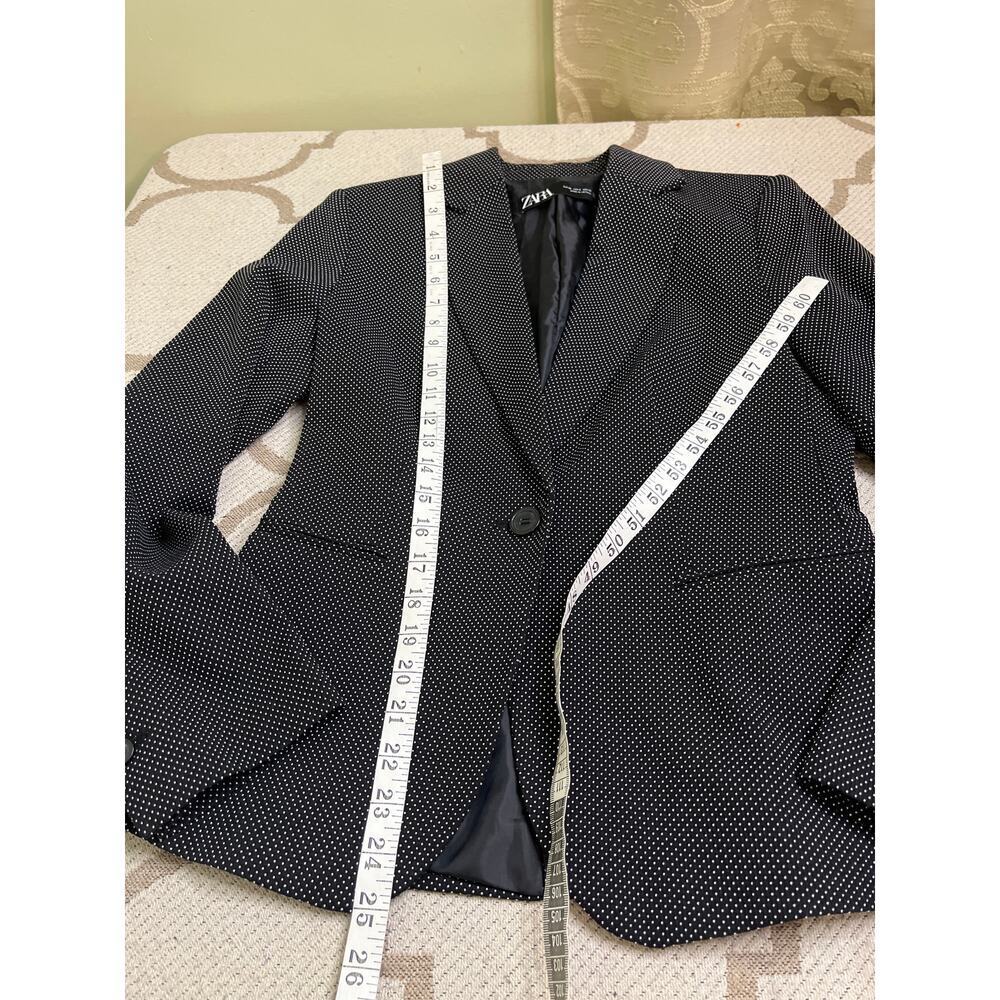 ZARA Woman’s Textured Weave Suit Jacket Blazer, Black/White polka dot, Size 4 - Picture 8 of 13